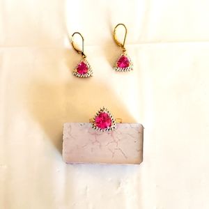 Pink Simulated Stone Earrings & Ring Set